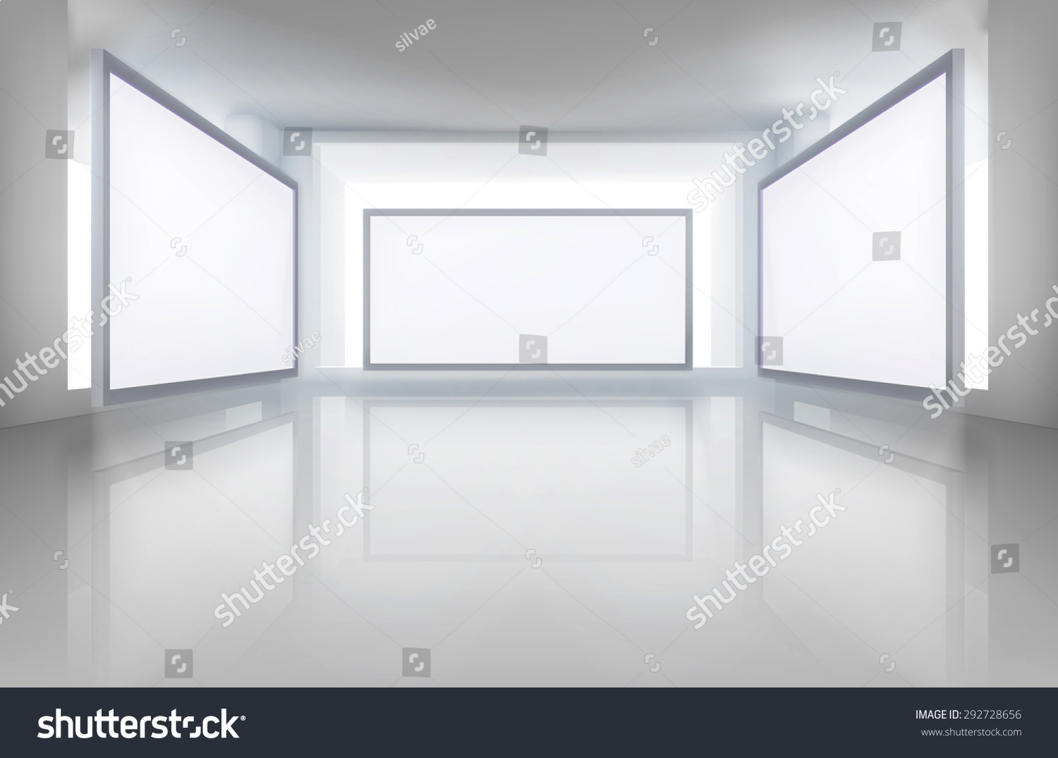 Pictures in art gallery. Vector illustration.