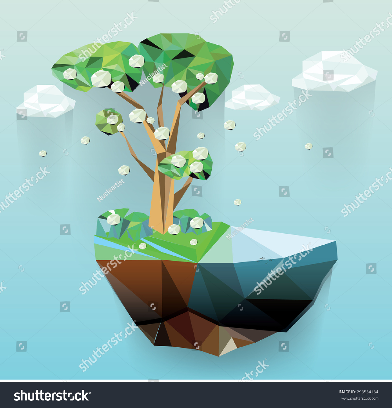 Vector low poly island spring tree  season abstract illustration