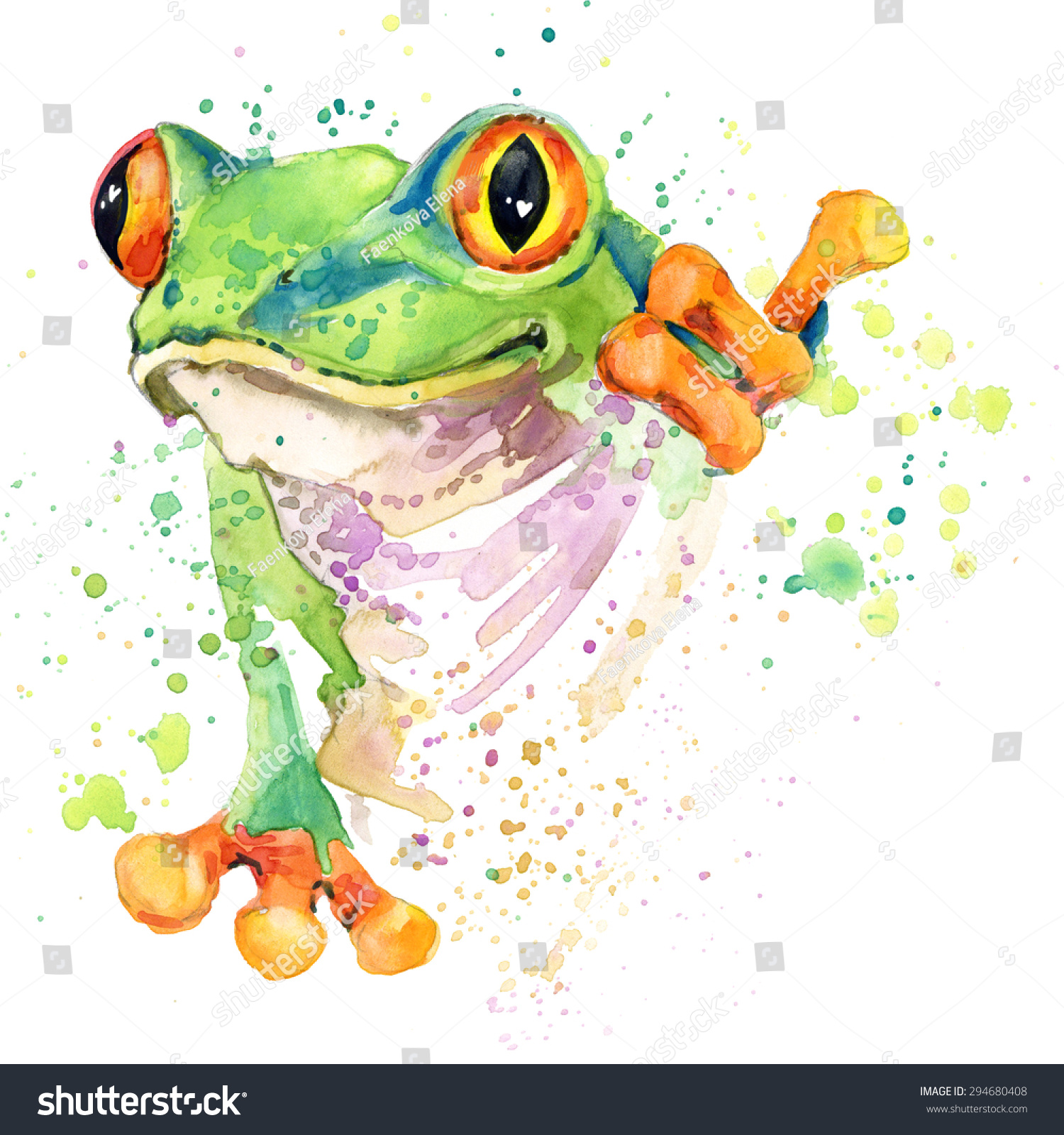 Exotic frog T-shirt graphics. frog illustration with splash watercolor textured background. unusual illustration watercolor frog for fashion print poster textiles fashion design