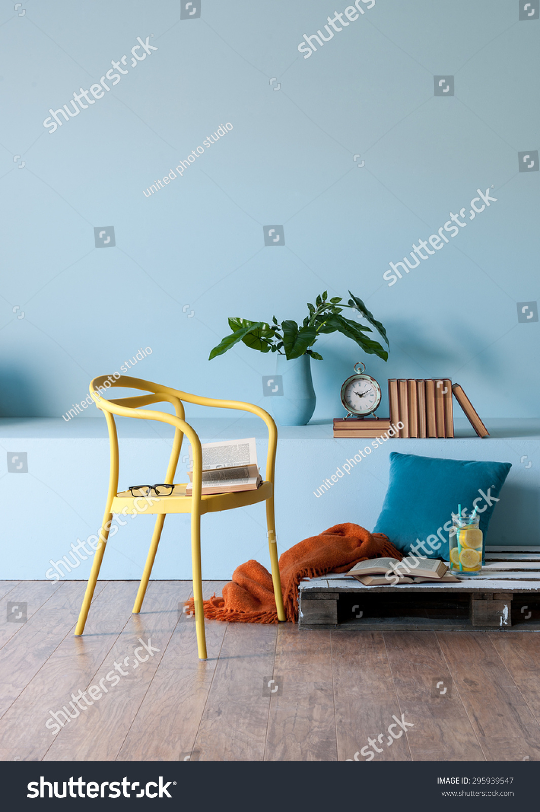 modern interior style with blue wall
