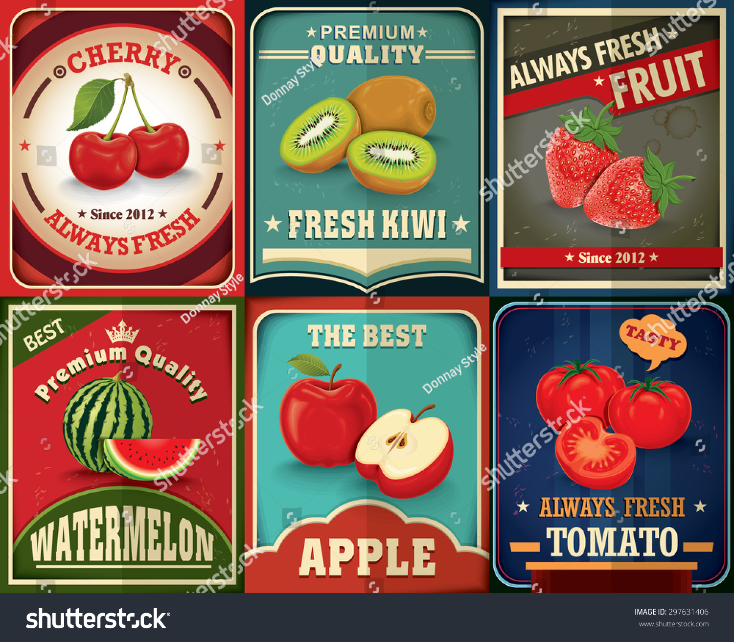 Vintage farm fresh fruit poster design set