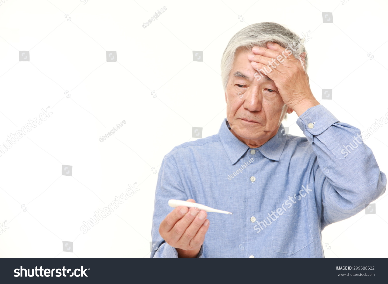 senior Japanese man with fever