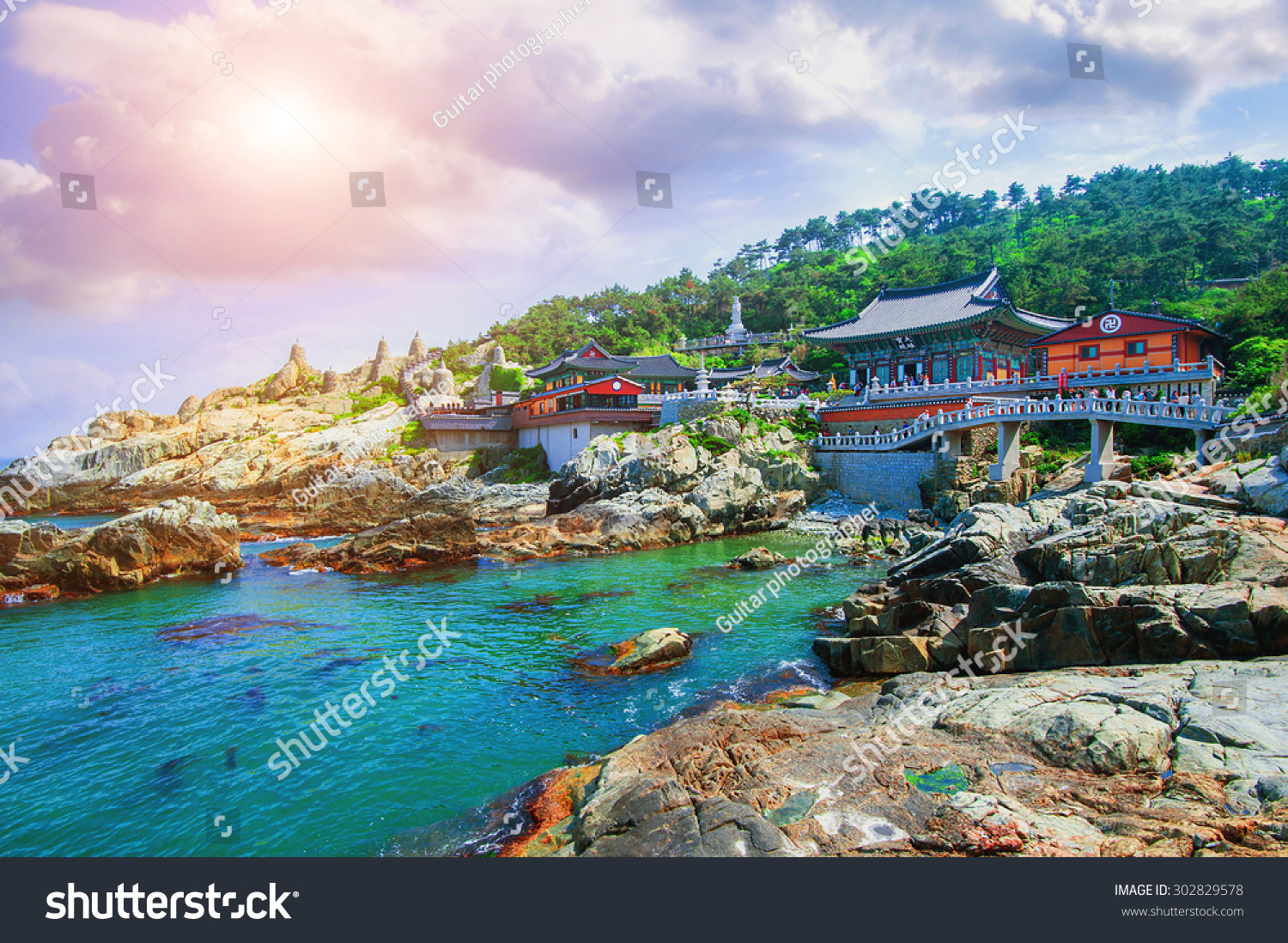 Haedong Yonggungsa Temple and Haeundae Sea in Busan  South Korea.