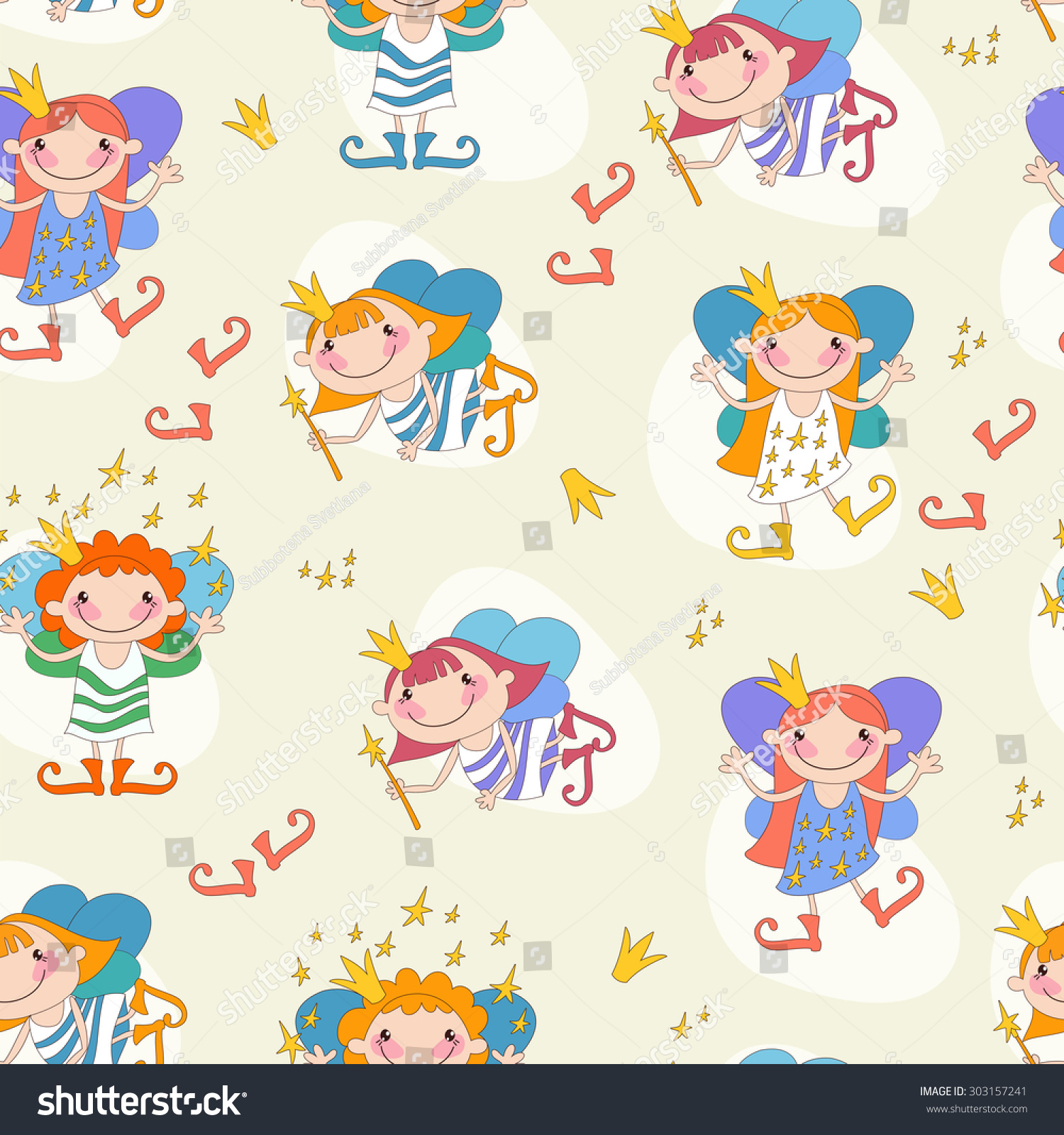 Vector illustration of cartoon girls fairies. Fairy with a magic wand and the stars of heaven.
