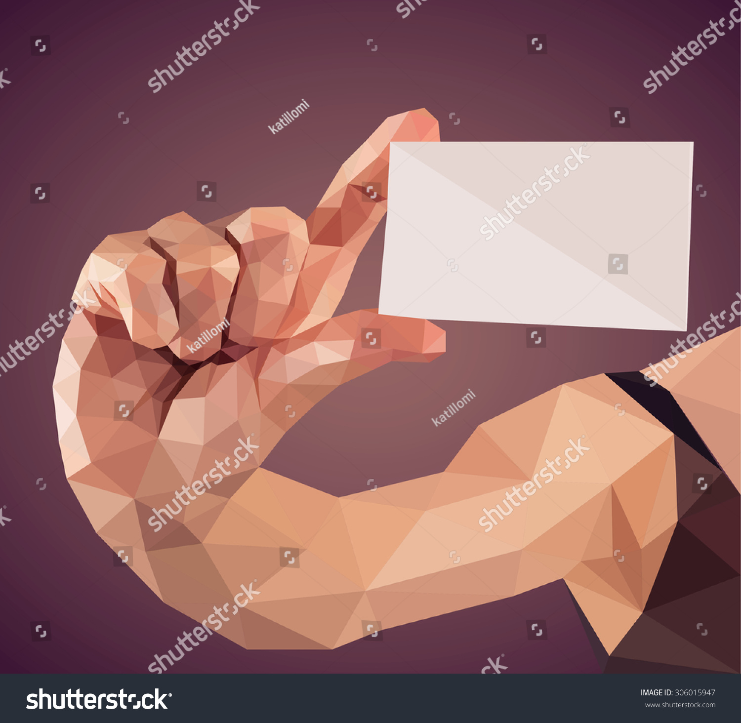 Vector graphic polygonal illustration of a hand holding a business card