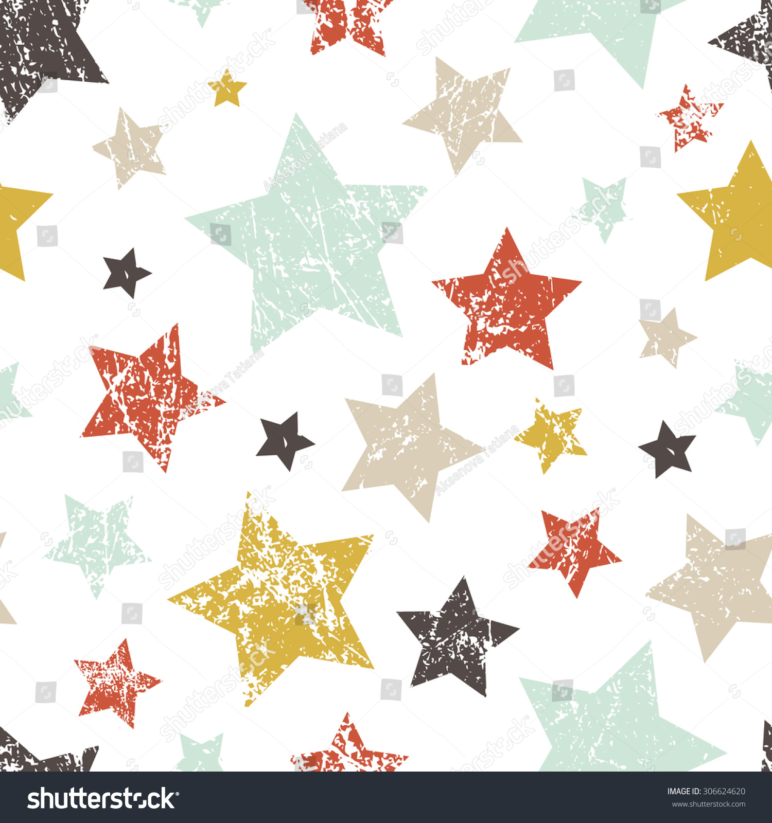 Vector seamless childish pattern with stars. Grunge style  shabby street art imitation. Vintage old paper texture.