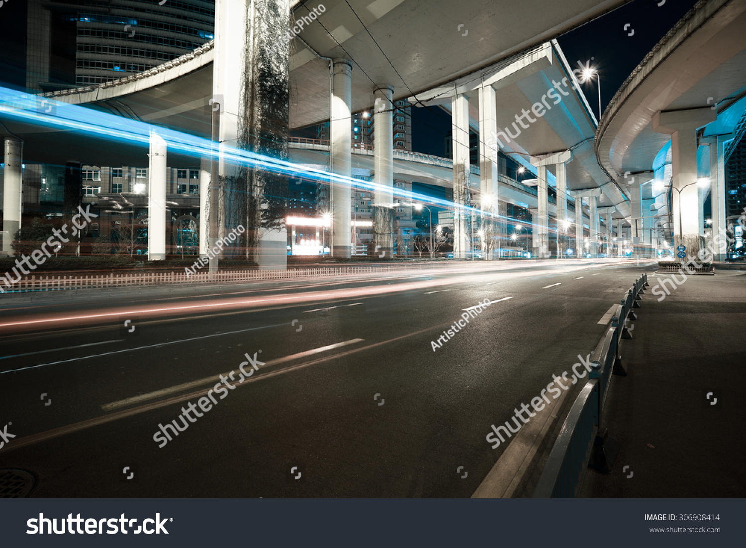 City road viaduct streetscape of night scene