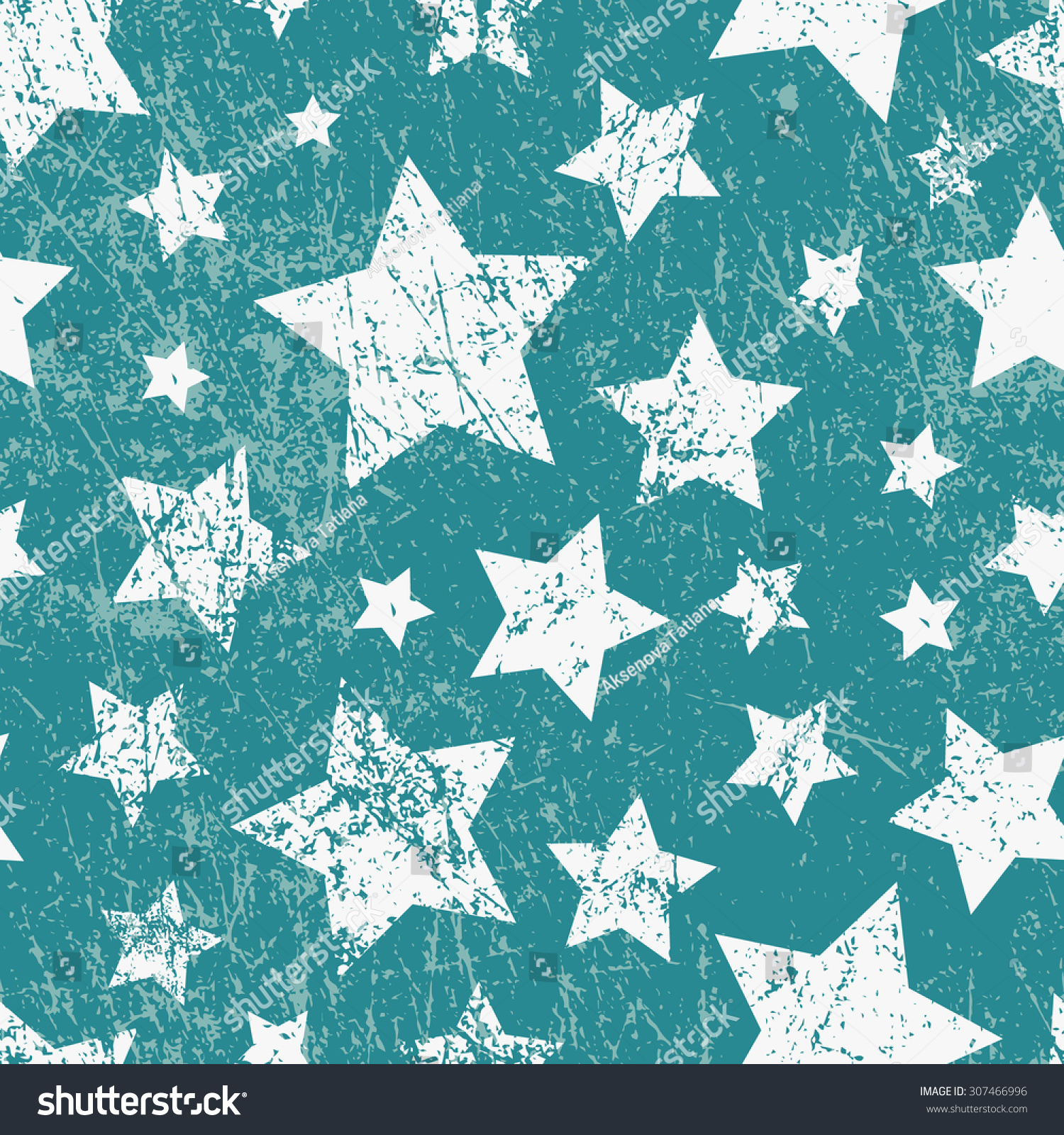 Vector seamless childish pattern with stars. Grunge style  shabby street art imitation. Vintage old paper texture.
