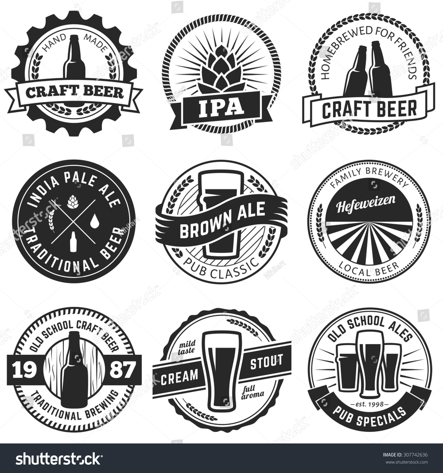 Set of vintage craft beer labels and emblems