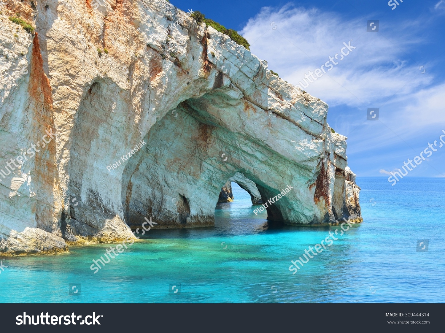 Blue caves on Zakynthos island in Greece