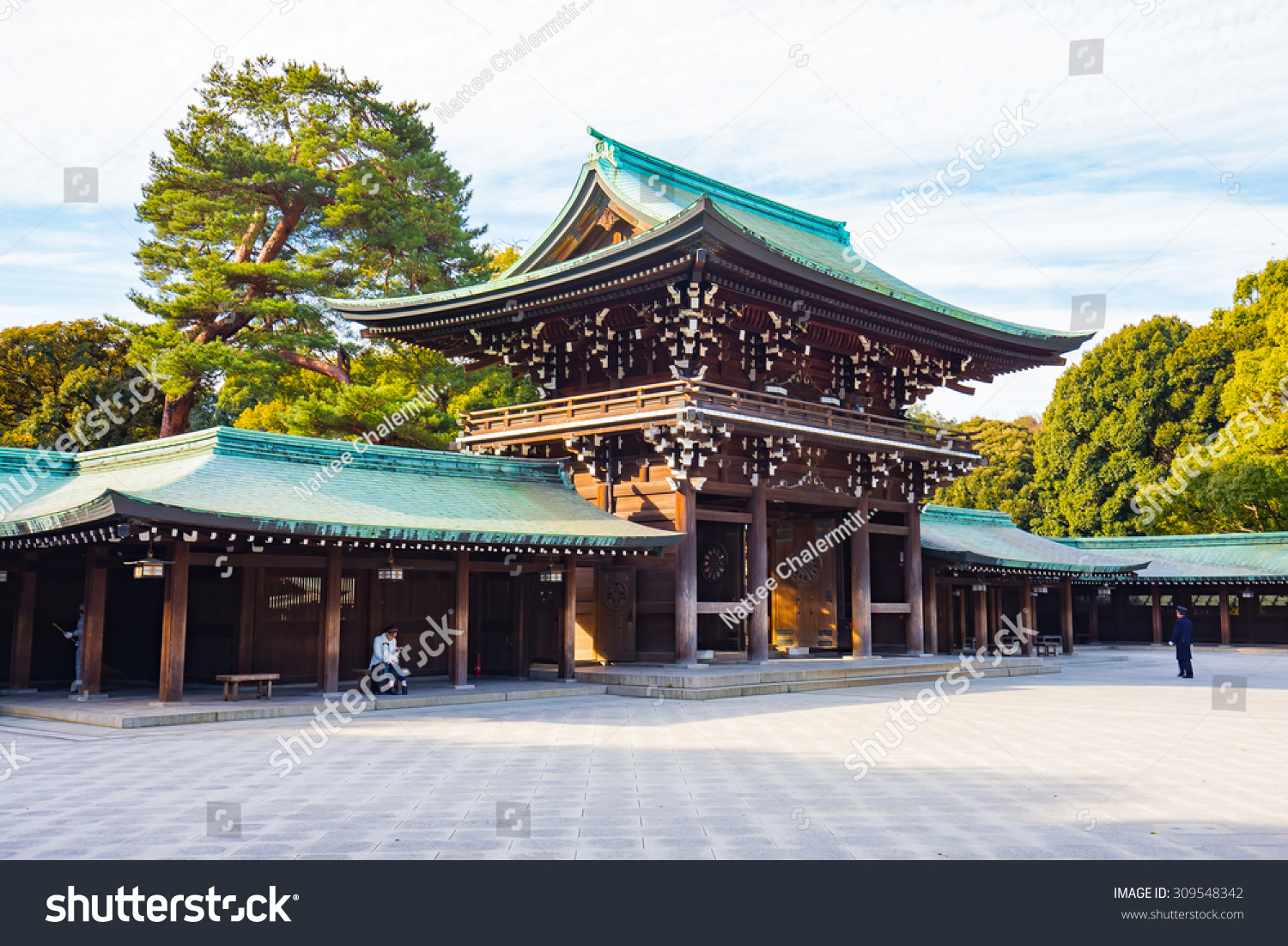 Tokyo Japan - February 16 2015: Meiji Shrine located in Shibuya Tokyo is the Shinto shrine that is dedicated to the deified spirits of Emperor Meiji and his wife Empress Shoken.