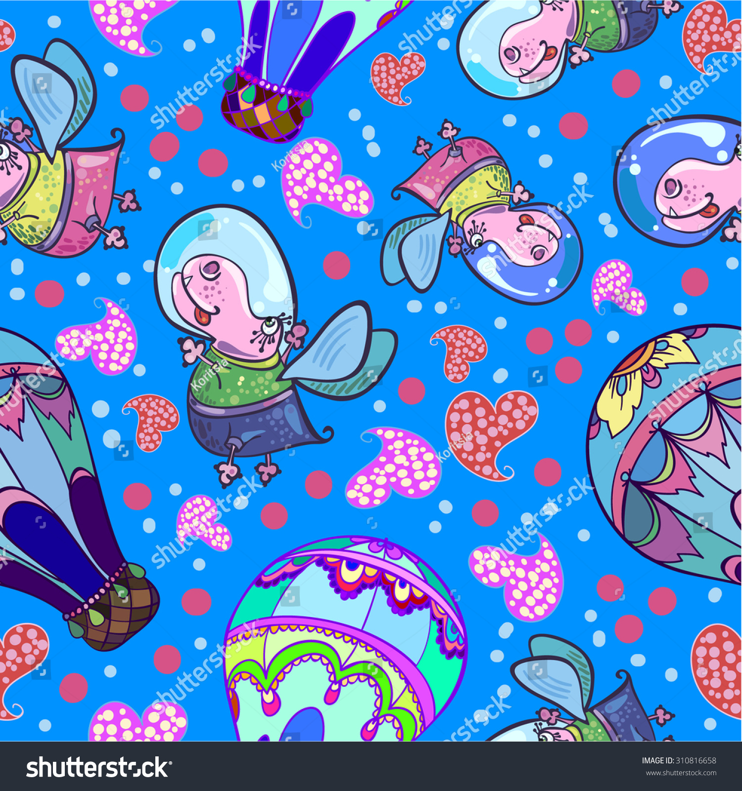 balloon flying balloon hippopotamus wings romance heart heart layers