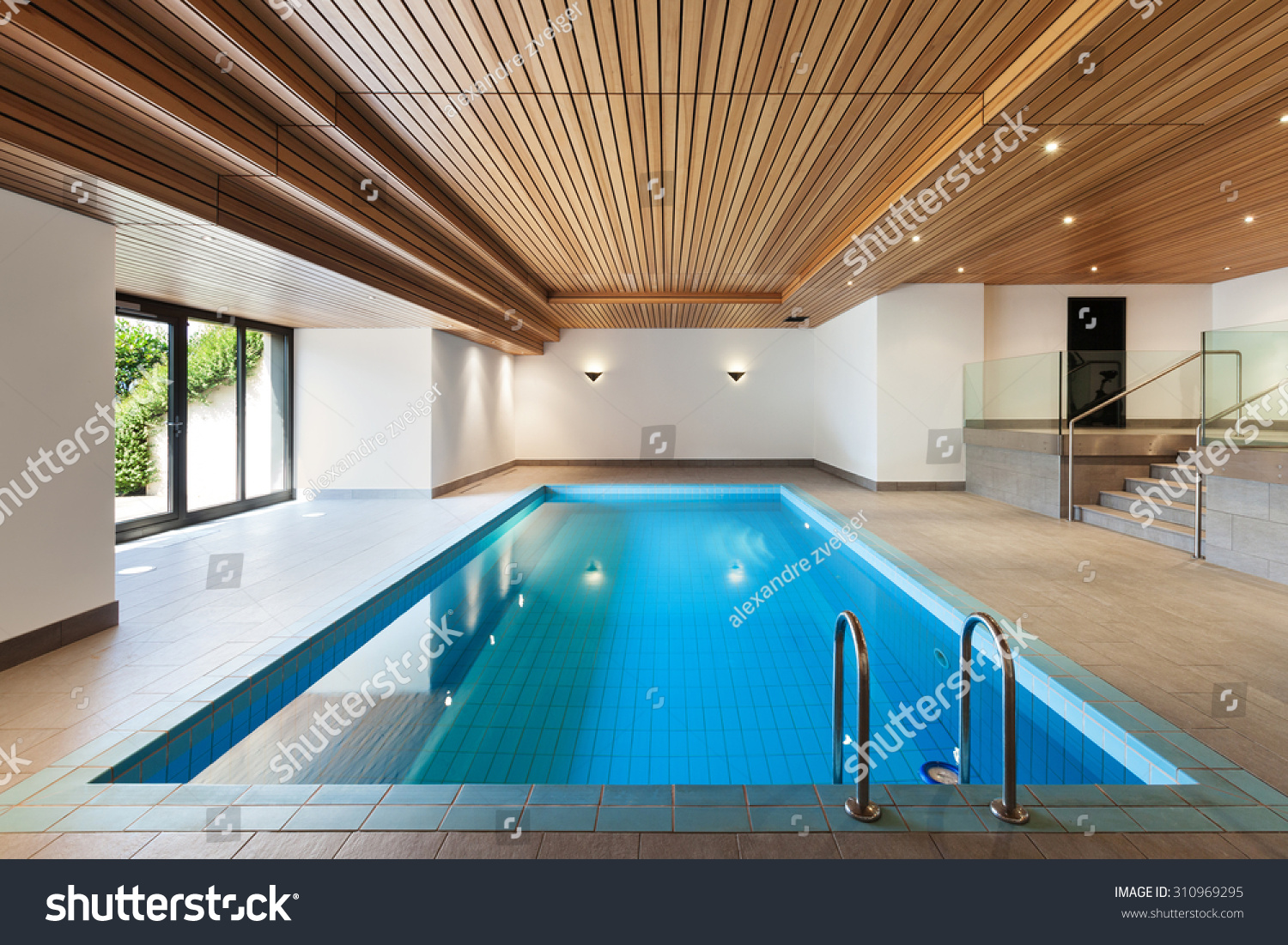 luxury apartment with indoor pool  wooden ceiling