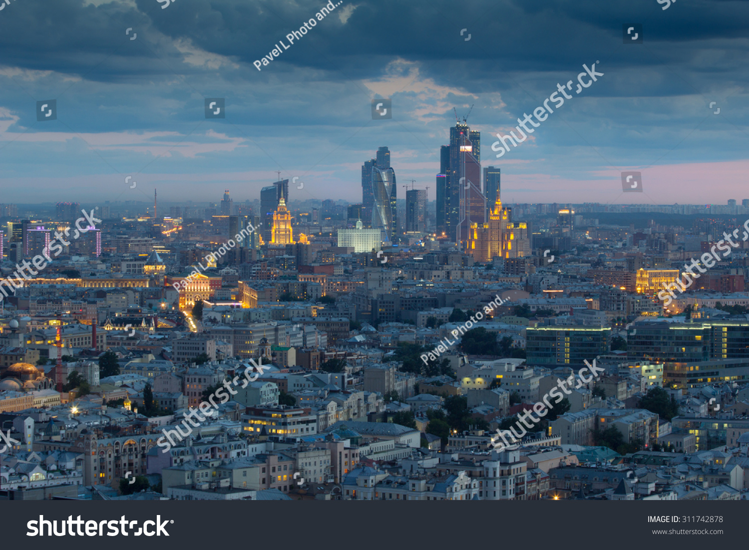 Stalin skyskrapers  Moscow International Business Center and panoramic view of Moscow
