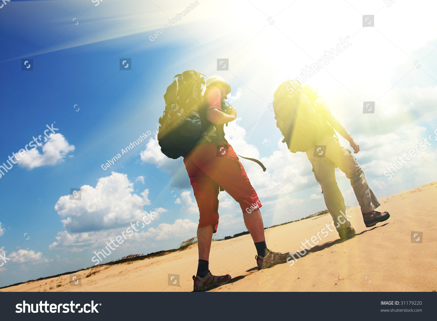 Hike in sand desert