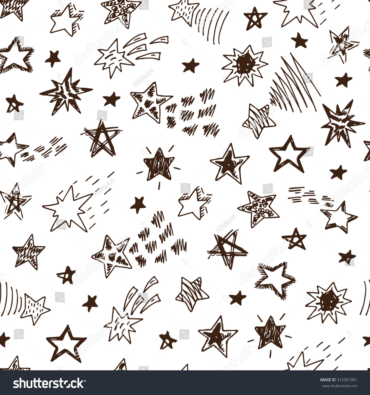 Vector Stars and Comets doodle seamless pattern