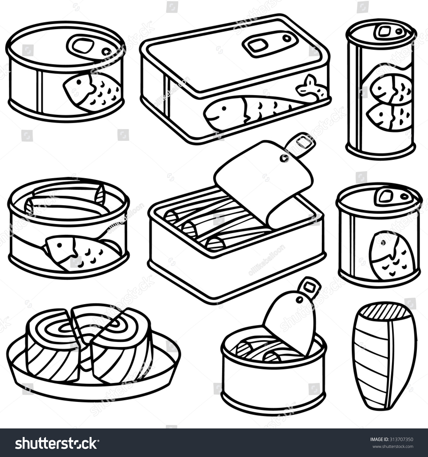 vector set of canned fish