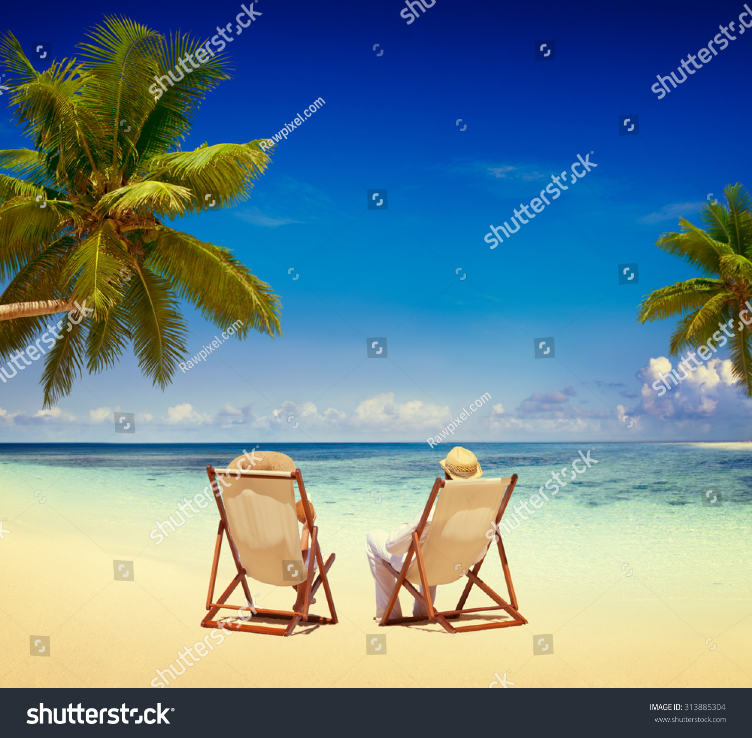 Couple Relaxing on the Beach Tourism Nature Concept