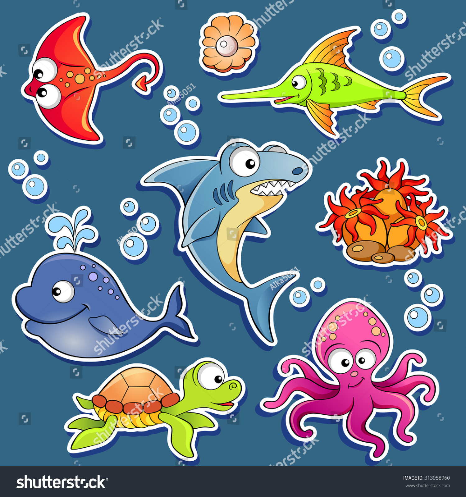 Stickers of cute cartoon sea animals_站酷海洛_正版图片_视频_字体_音乐素材交易平台_站酷旗下品牌