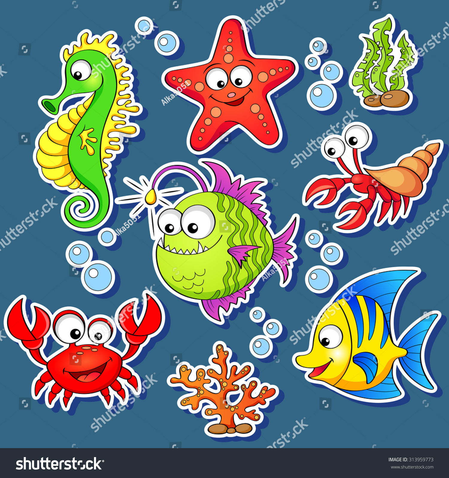 Stickers of cute cartoon sea animals_站酷海洛_正版图片_视频_字体_音乐素材交易平台_站酷旗下品牌