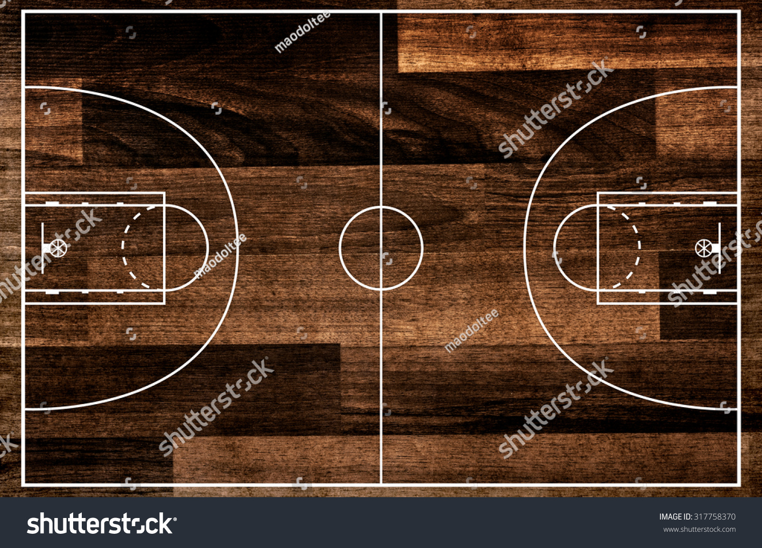 Basketball court floor plan on old wooden pattern