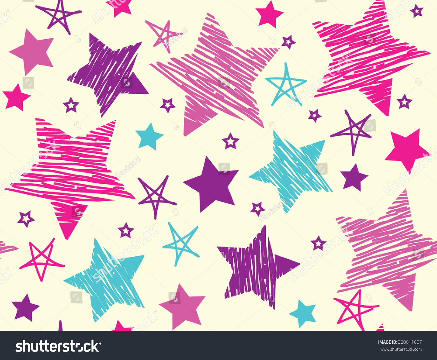 Set of hand drawn stars. Seamless background. Vector illustration.