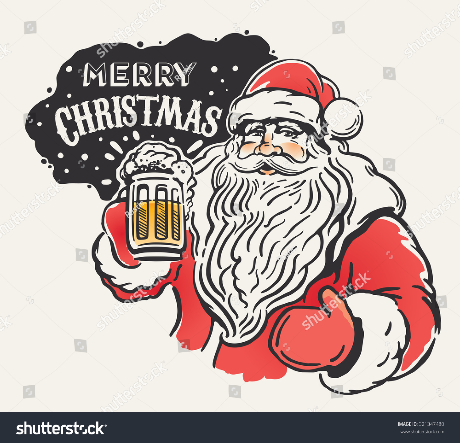Jolly Santa Claus with a beer mug in hand.