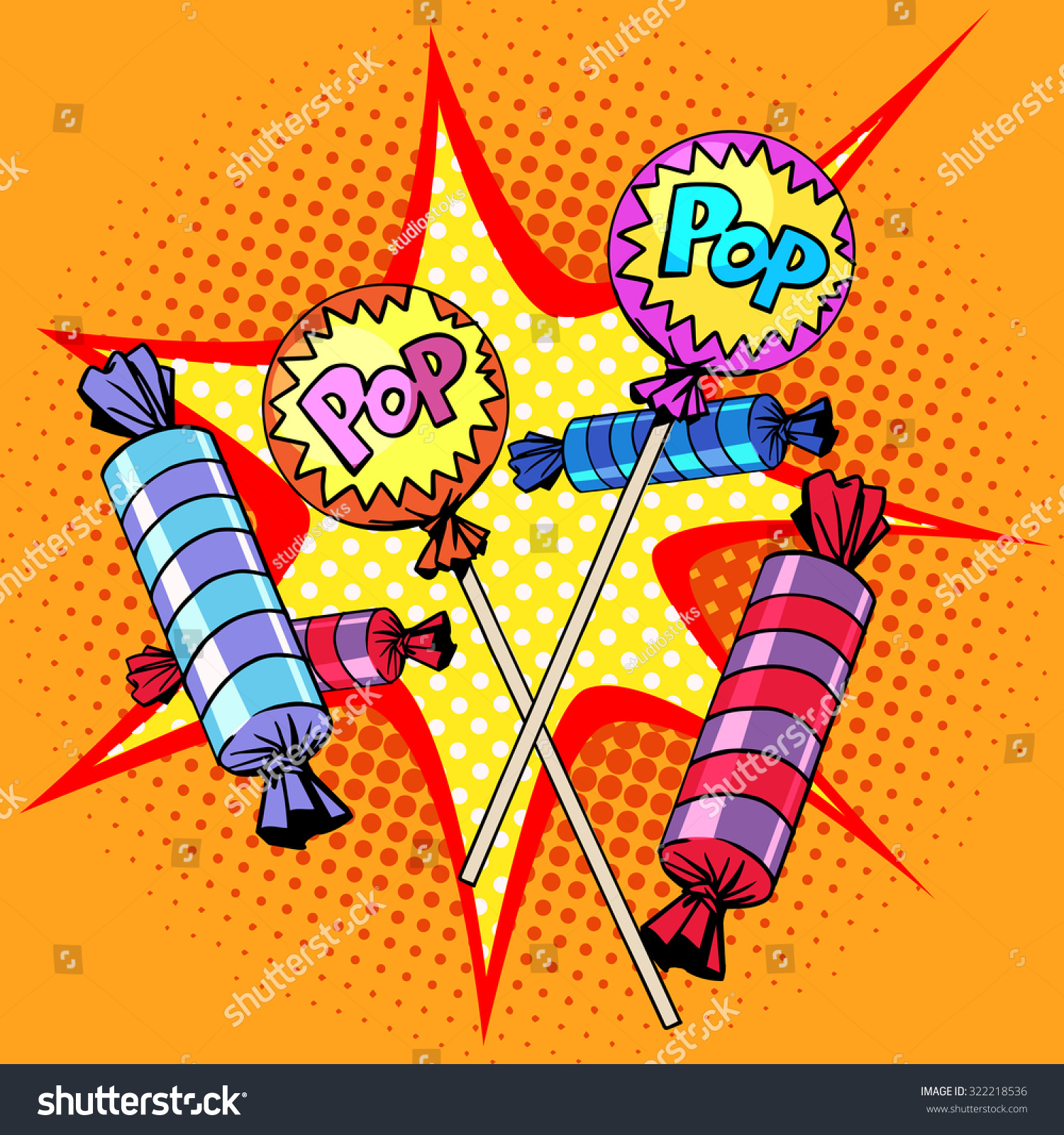 Sweets lollipops candy pop art retro style