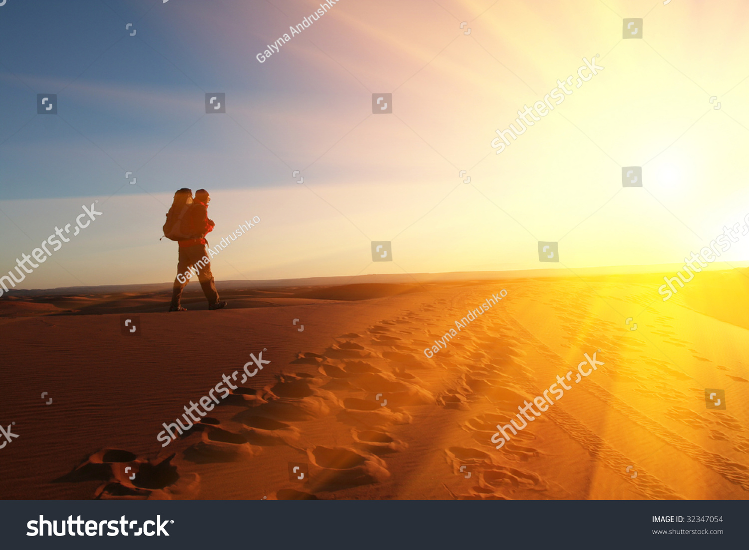 Hike in sand desert