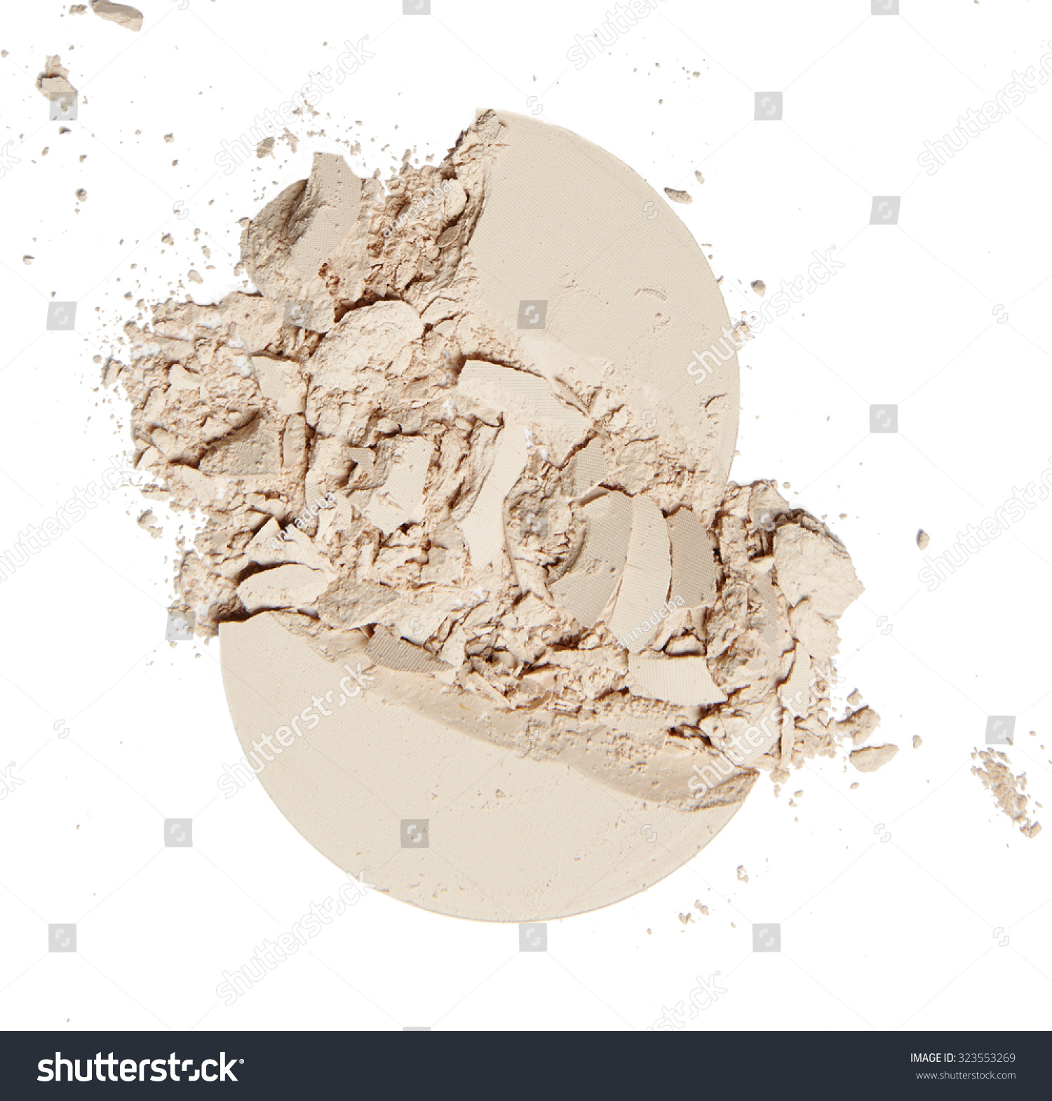 crumbled natural powder on white background