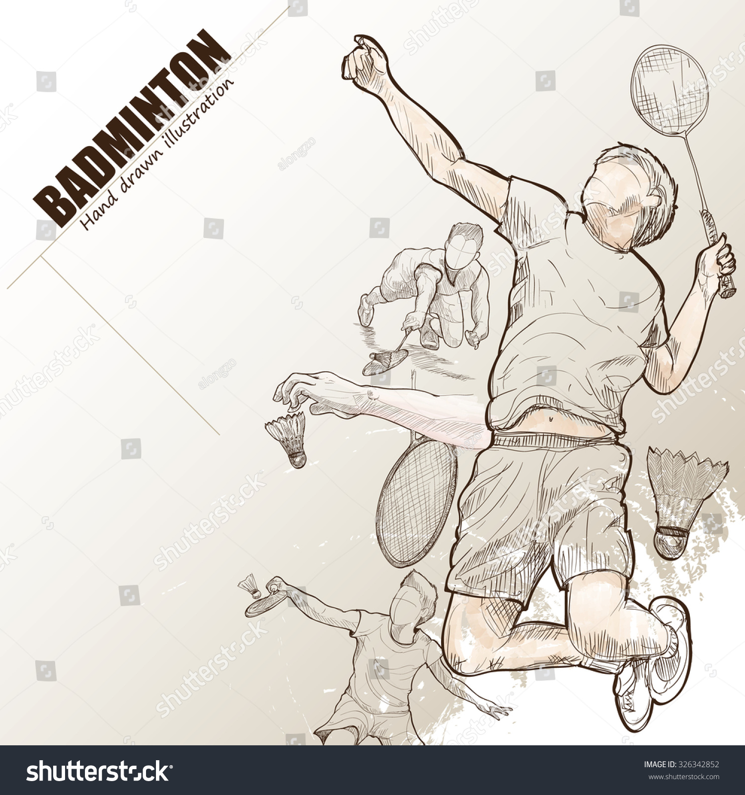 Illustration of badminton. hand drawn. badminton poster. Sport background.