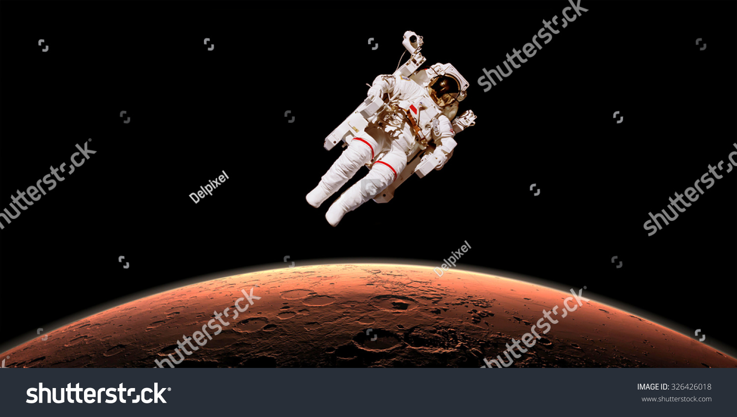 Astronaut in outer space over planet Mars. Elements of the image are furnished by NASA