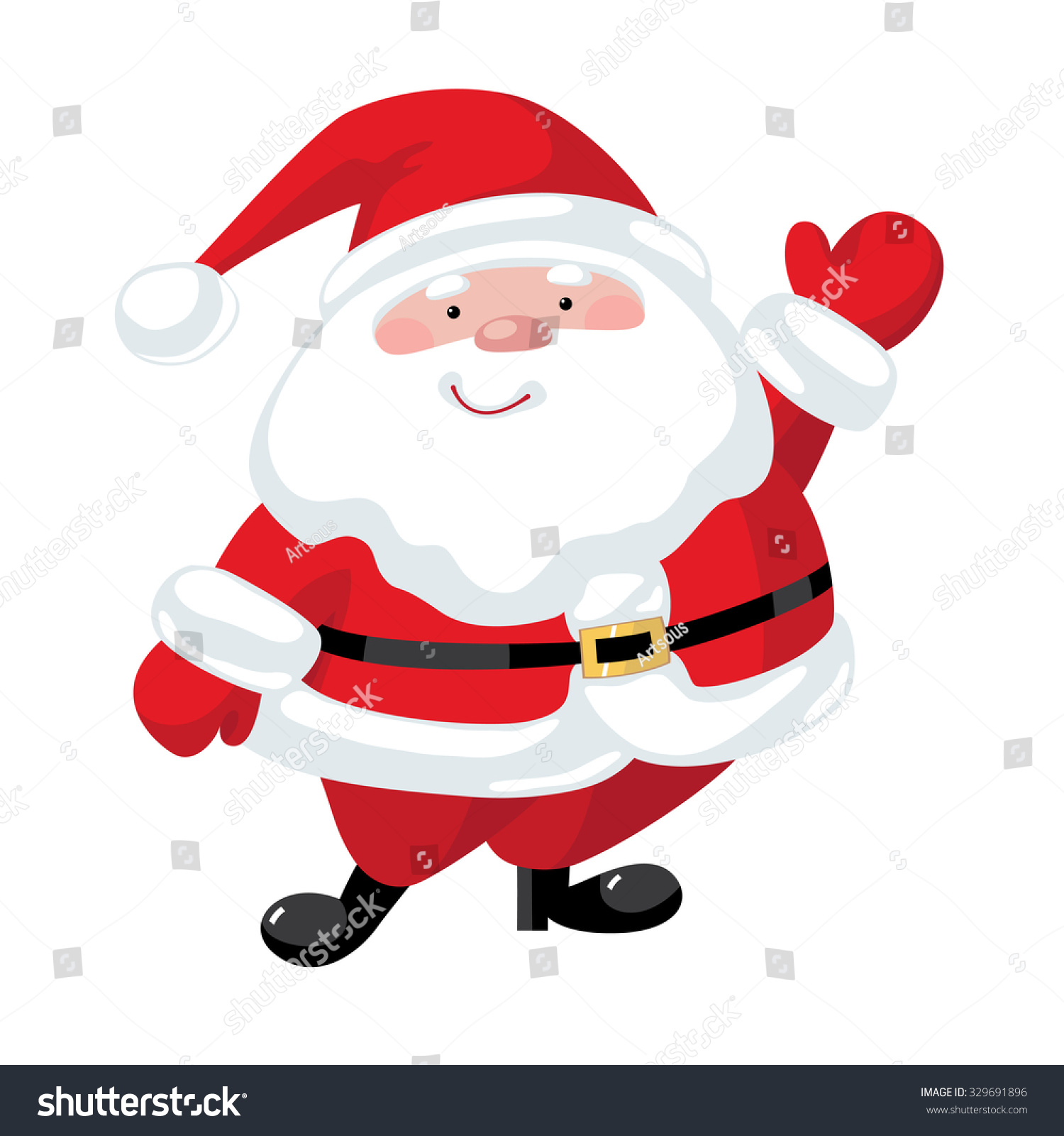 Santa Claus with a raised right hand. Cartoon character