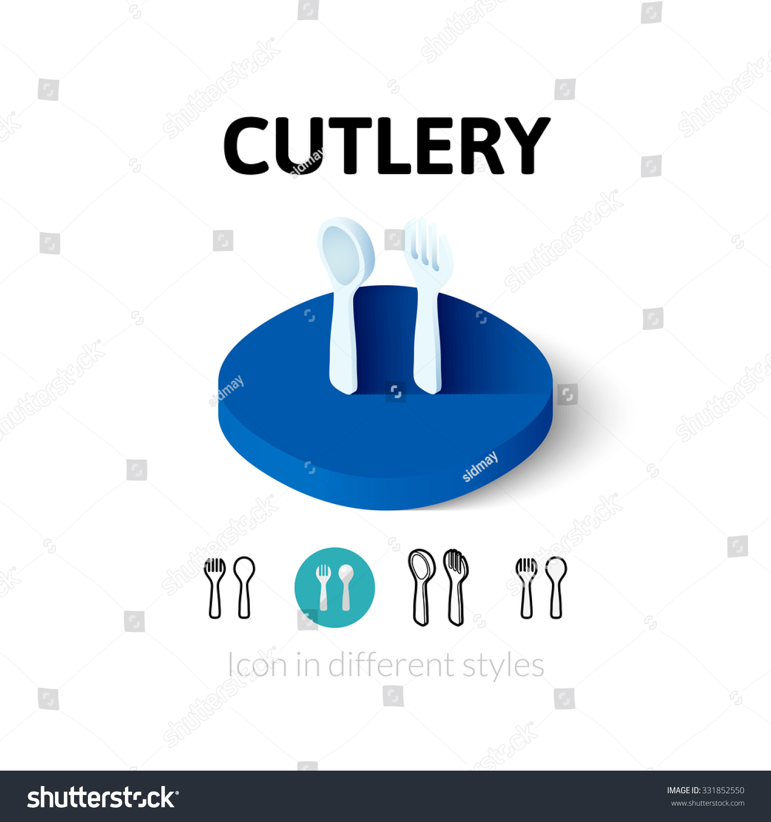 Cutlery icon  vector symbol in flat  outline and isometric style