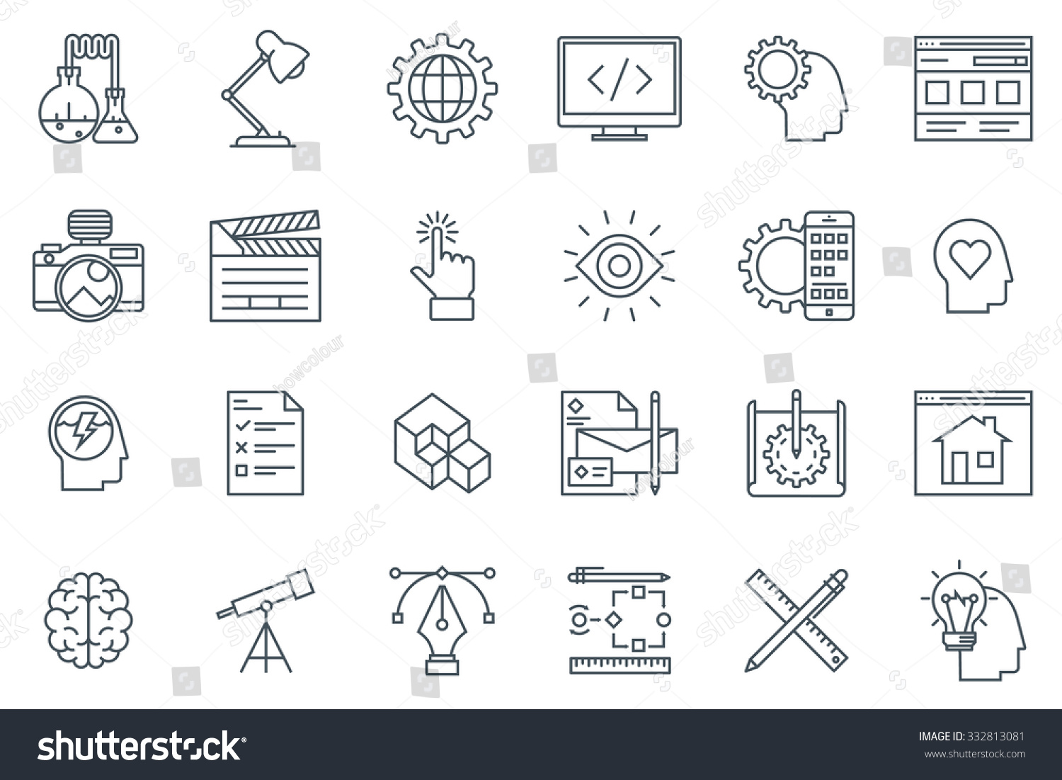 Design and  development icon set suitable for info graphics  websites and print media. Black and white flat line icons.