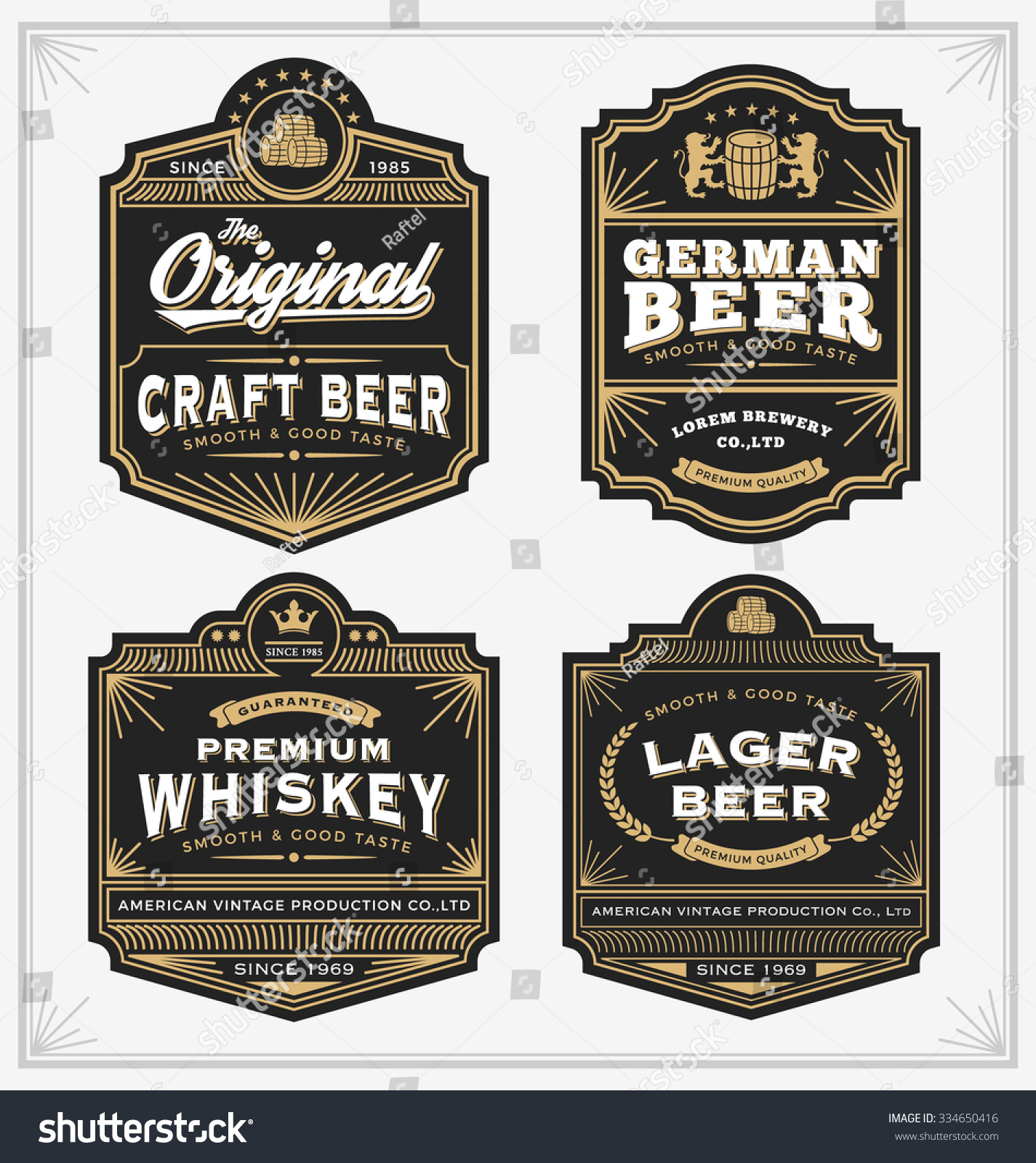 标签 横幅 贴纸和其他设计的复古框架设计。适用于威士忌 啤酒和优质产品。所有类型都使用免费字体。