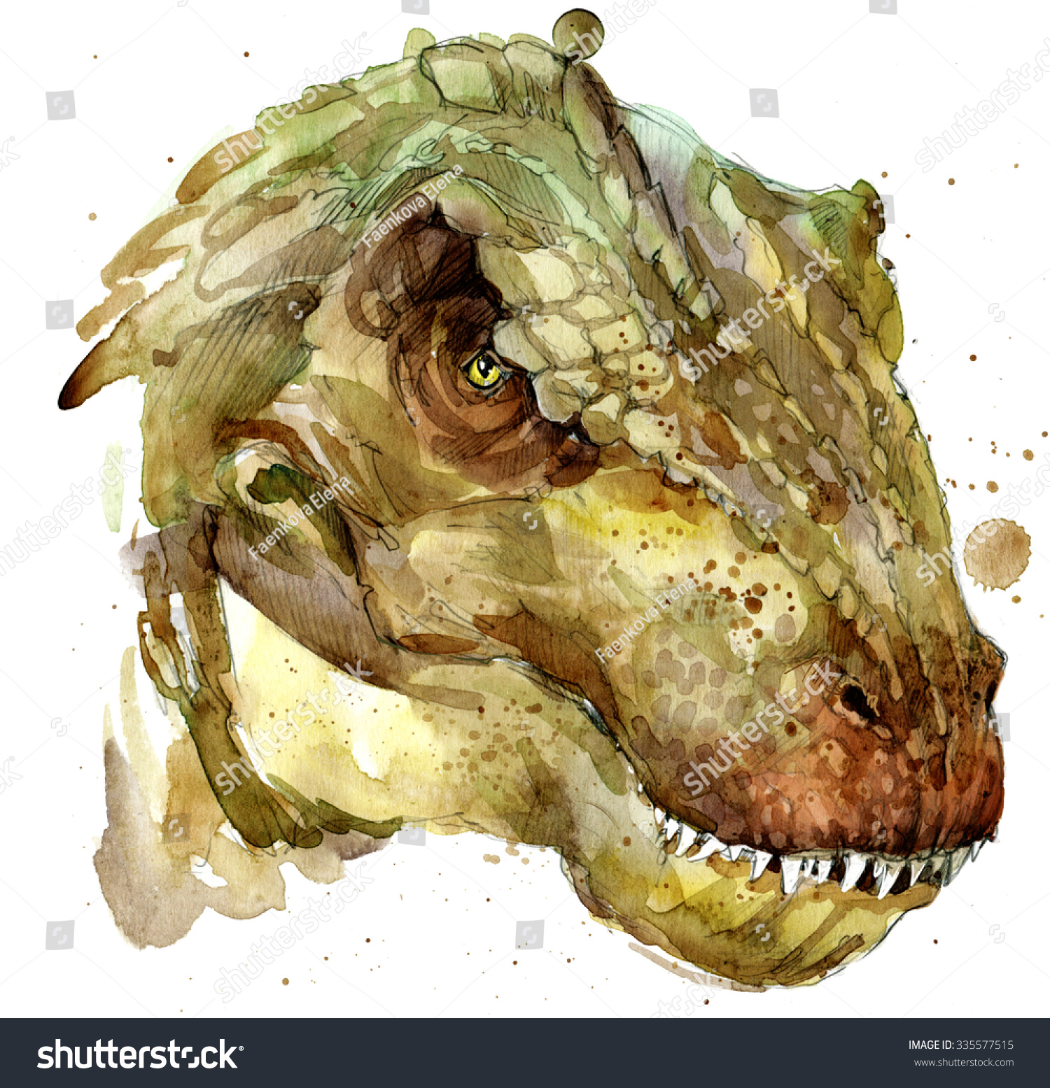 dinosaur drawing watercolor. ancient dinosaur extinct animal illustration. Dinosaur sketch background