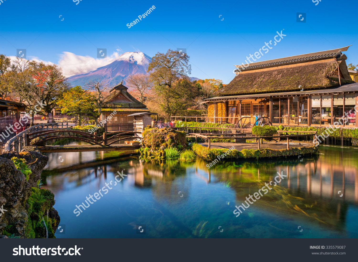 Oshino Hakkai  Japan with Mt. Fuji in the background.