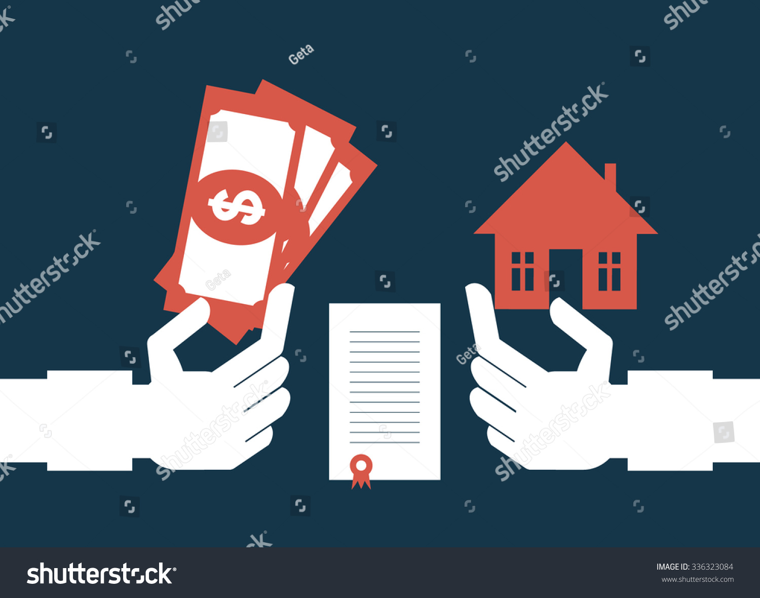 Vector flat icons. White hands with red details on a blue background. Business set. Illustrations