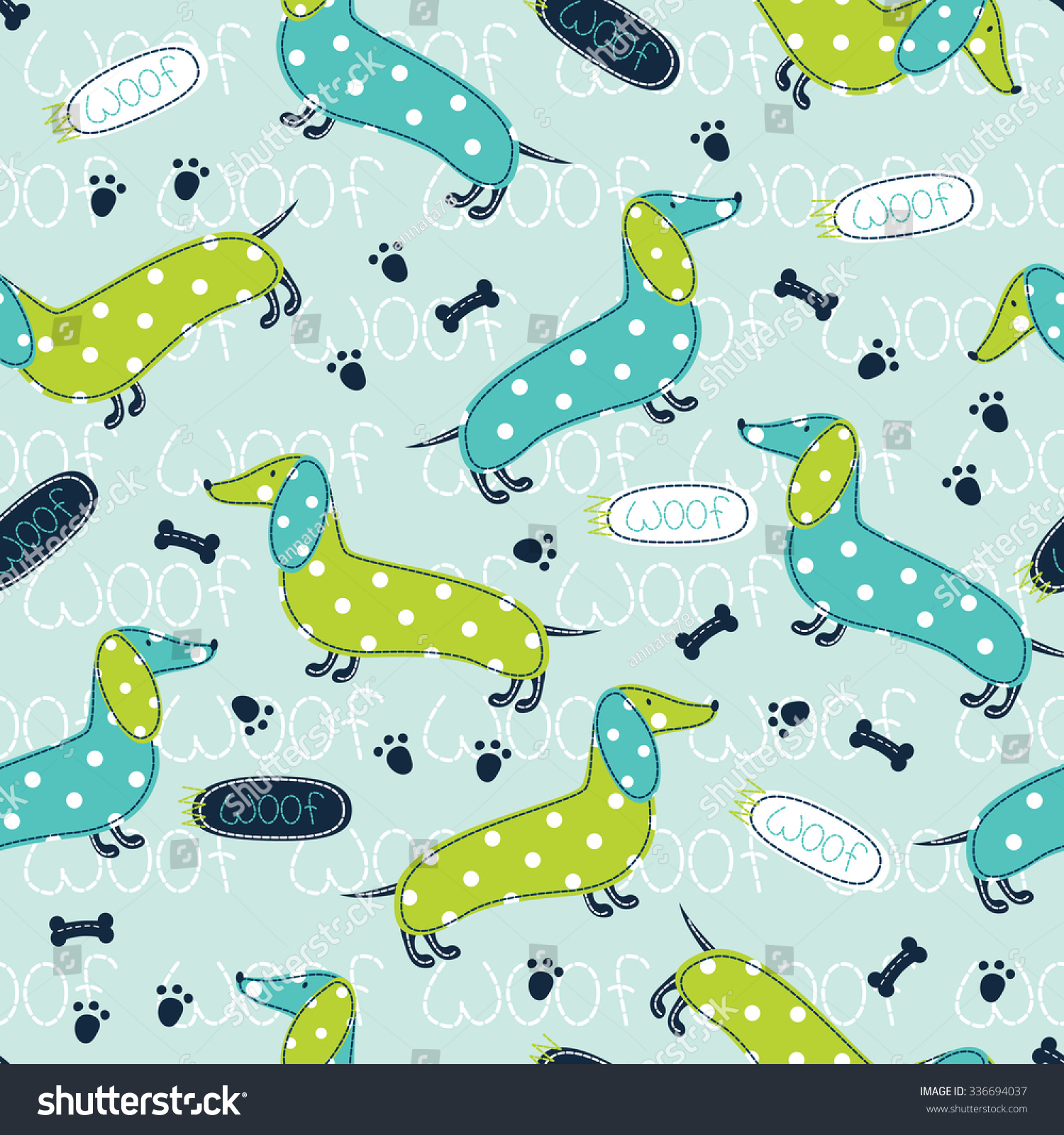 Seamless pattern with cute dog and lettering