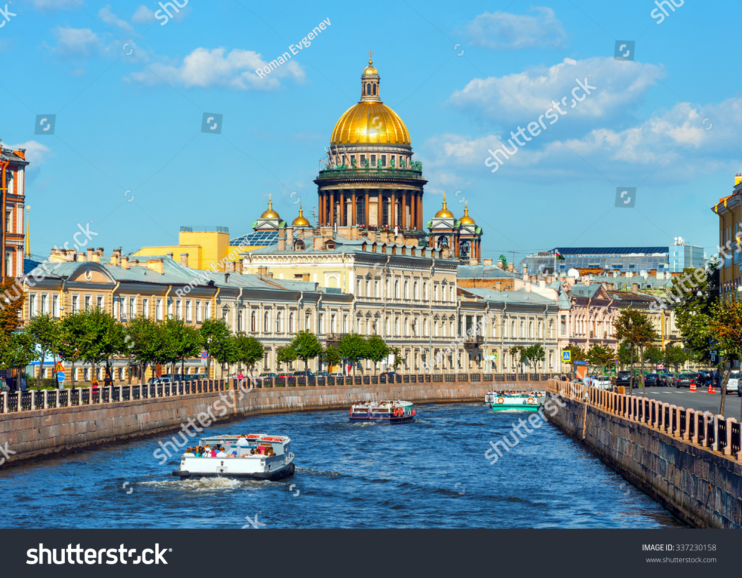 Saint Isaac Cathedral  across Moyka river  St Petersburg  Russia