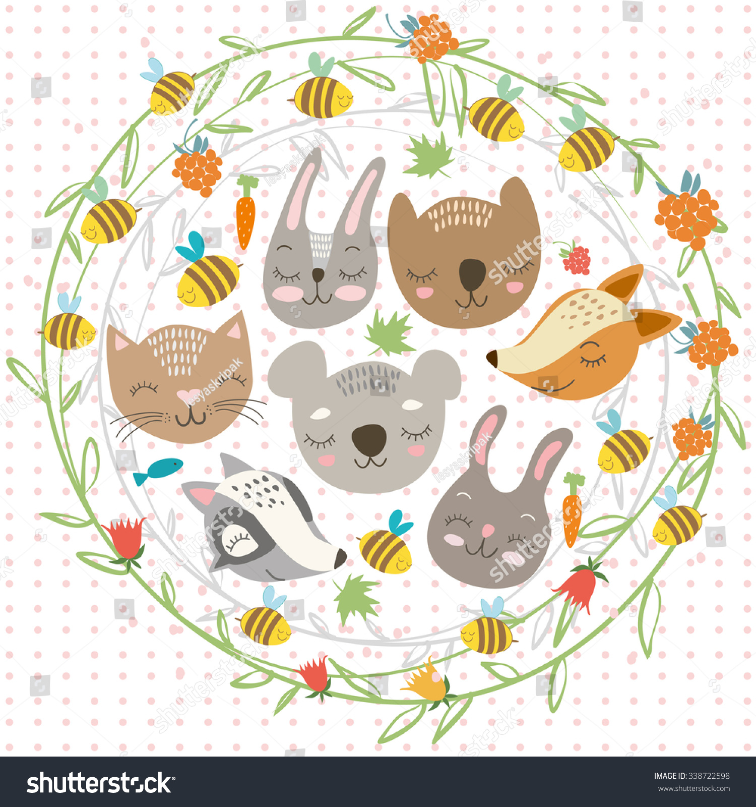 vector set. cute animal bunny rabbit raccoon fox bear cat koala_站酷海洛_正版 ...