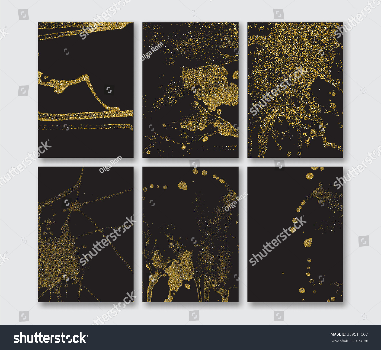 Set of the blank gold glitter card templates. Ideally for the Save The Date  baby shower  valentines day  xmas invitations  book cover  flyers  leaflets.