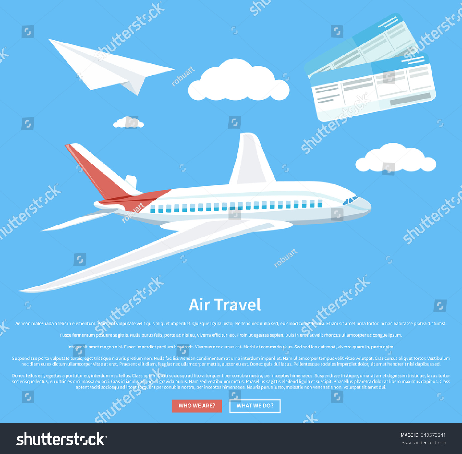 Air travel concept flying plane. Airplane and business travel  airline and air ticket  aircraft and transportation  aviation and cloud  tourism and journey  airliner illustration