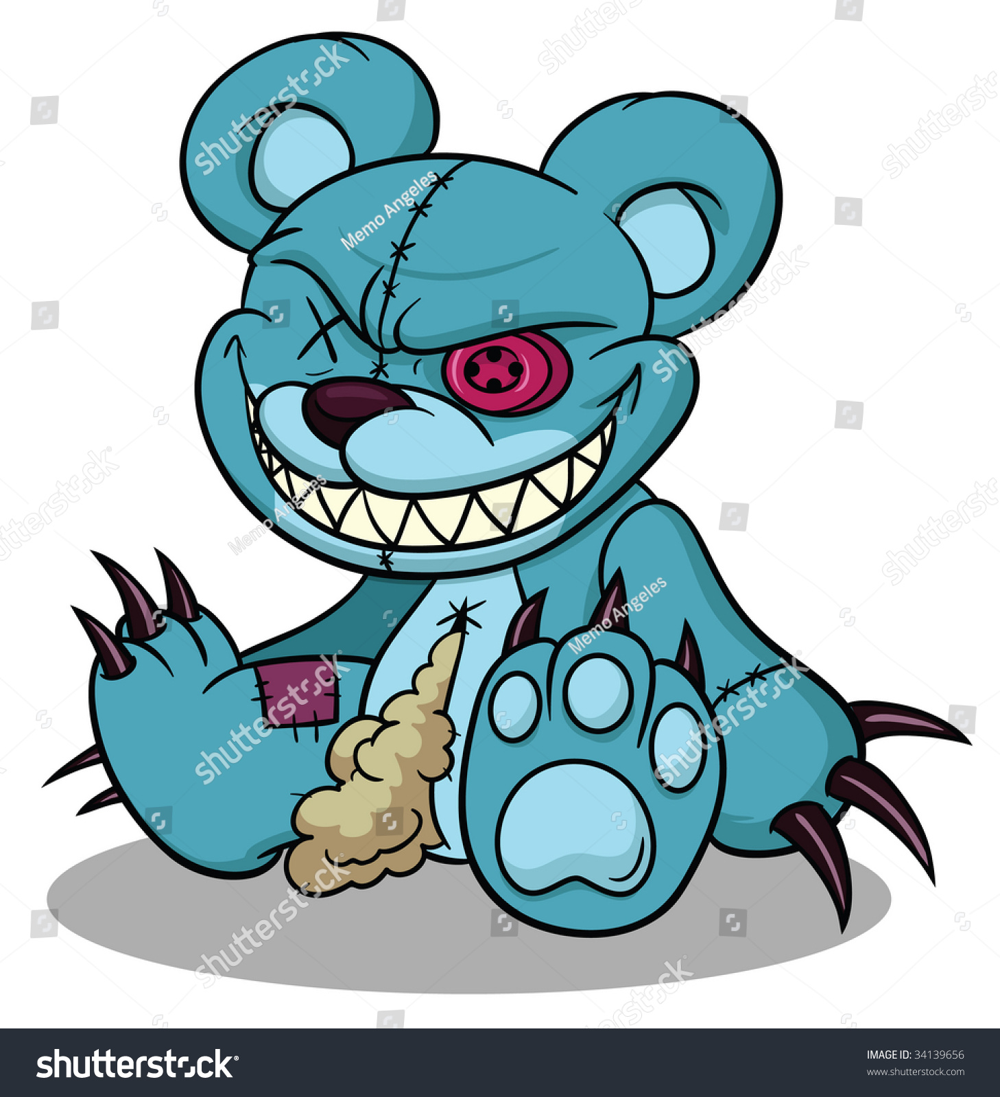 Evil cartoon teddy bear. Character and shadow in separate layers for easy editing.