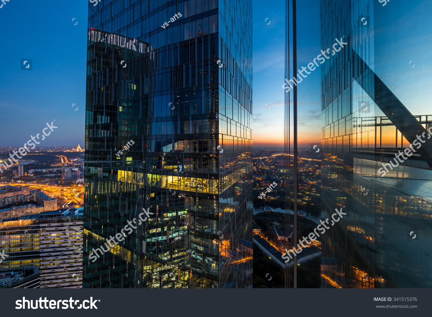 Reflection of modern business skyscraper
