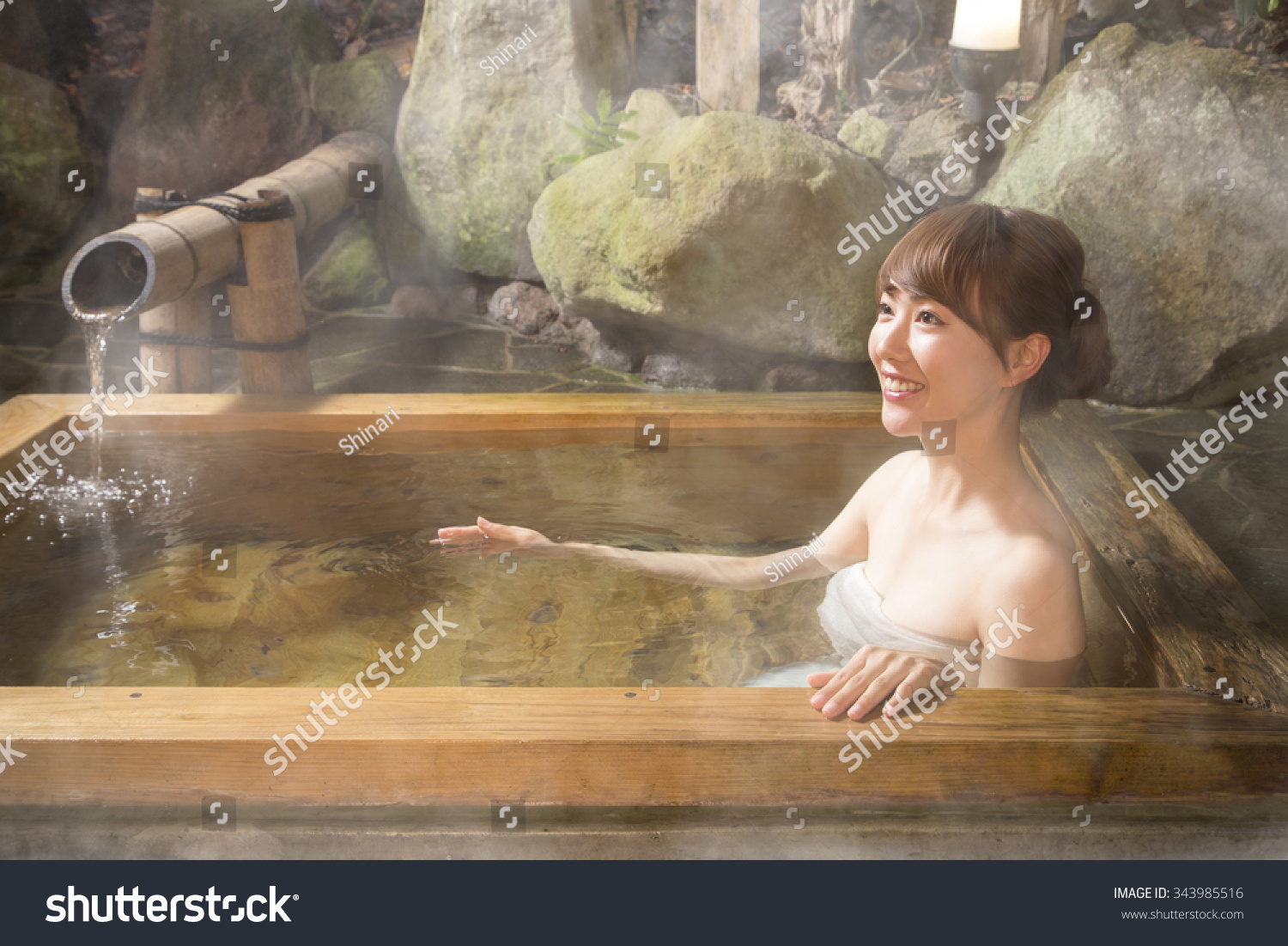 Japanese women relaxing in the hot springs.