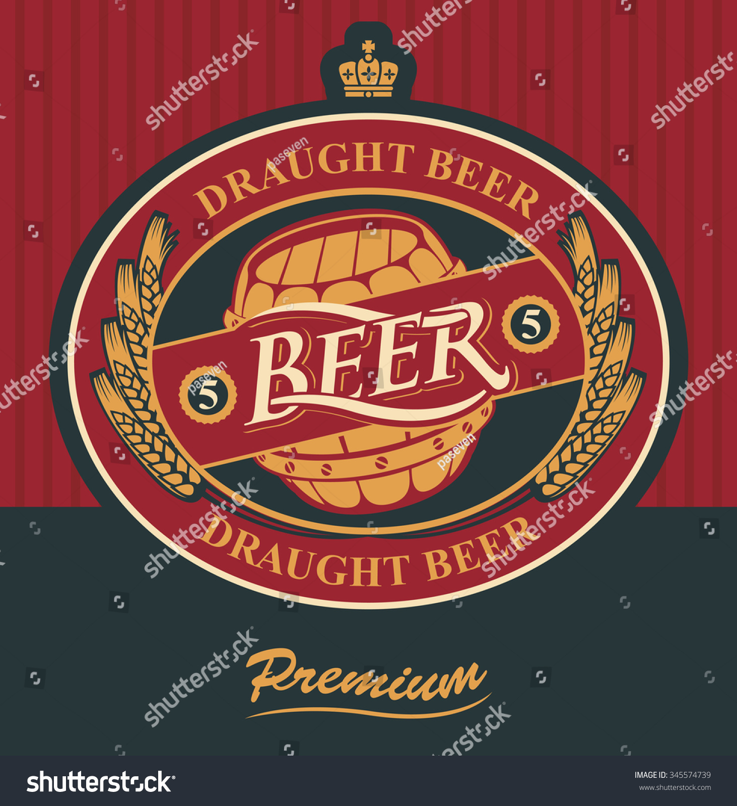 oval label for draft beer with ears of wheat