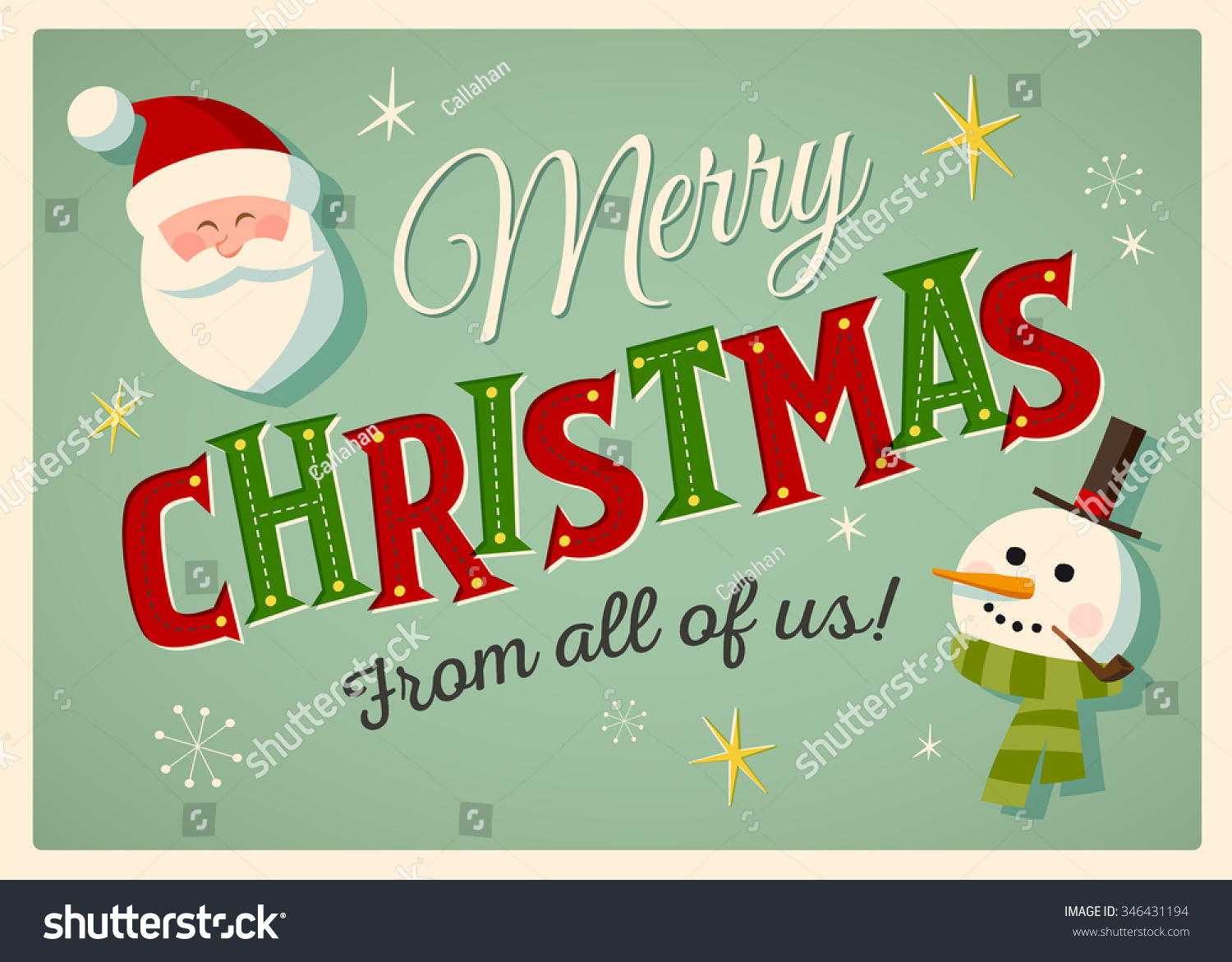 Vintage style Christmas card with Santa Claus and snowman. EPS10