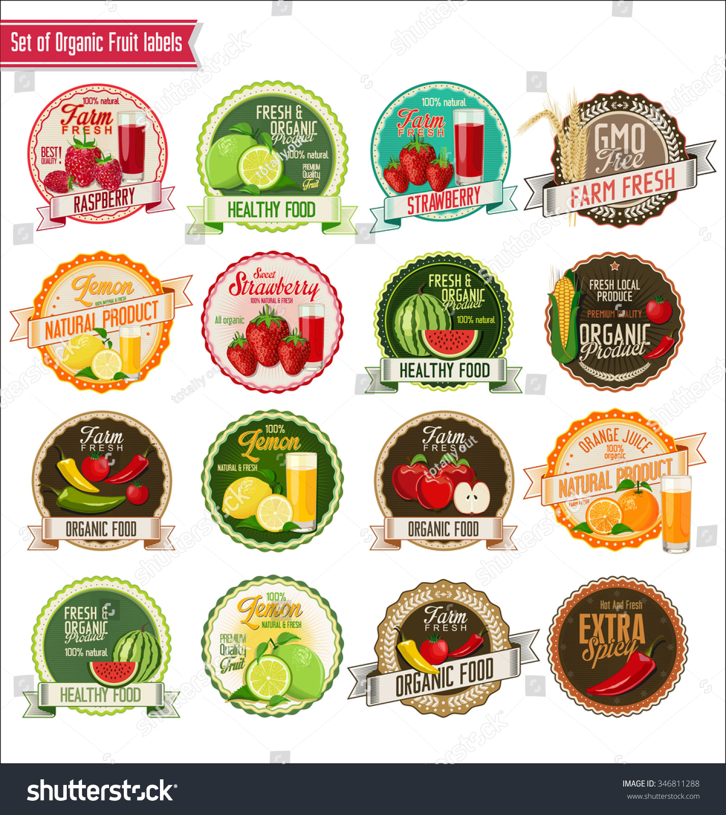 Set of organic fruit and vegetables labels collection